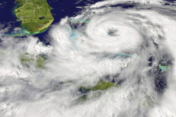 Hurricane preparedness, satellite view of hurricane approaching Florida