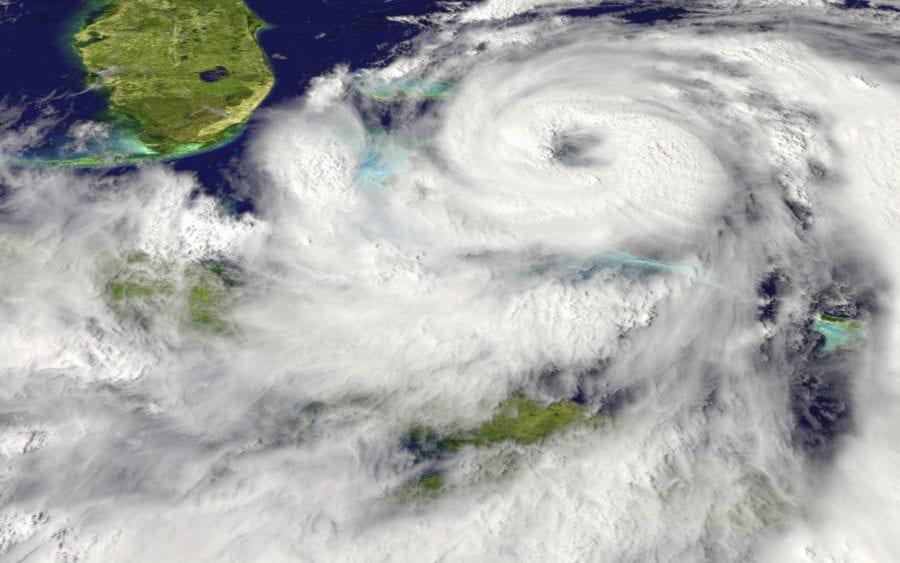 Hurricane preparedness, satellite view of hurricane approaching Florida