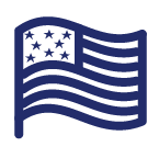 DBA insurance logo, blue outline of U.S. flag with transparent background.
