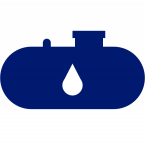 Fuel Oil Propane insurance icon, blue propane tank on white background.