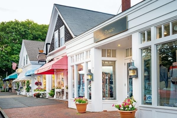 Business income insurance, a row of colorful storefronts in Cape Cod, MA.