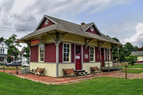 Eastern Shore of Virginia, small old wooden railstop, now the Parksley Railway Museum.