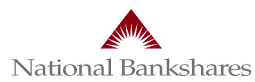 National Bankshares logo, maroon triangle with white sunburst over wording National Bankshares