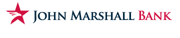 John Marshall Bank Logo, red star with eagle inside next to blue John Marshall and red Bank.