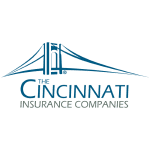 Cincinnati Insurance Logo, blue suspension bridge over blue wording.
