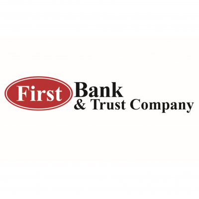 First Bank and Trust Logo, a red oval on left with white "First", then remaining in black lettering.