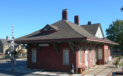 Small brick train station in Sanford, NC.